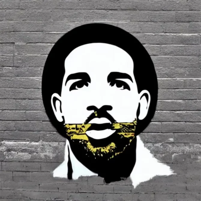 Drake in the style of Banksy     5